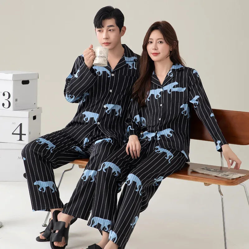 Satin Couples Pajama Set – Silky Button-Down Sleepwear