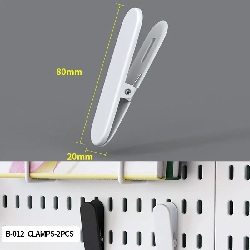 Modular Desk Pegboard Wall Storage for Office Accessories White Clamps-2pcs