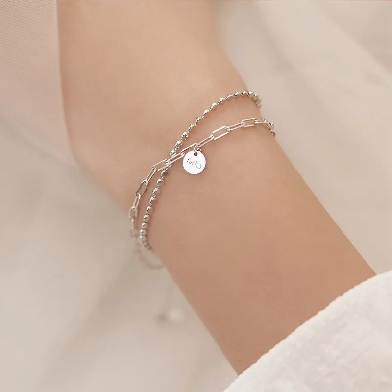 VENTFILLE 925 Sterling Silver Double Love Heart Hollow Round Beads Bracelet Female Fashion Romantic Jewelry Classic Adjustable BTSP714