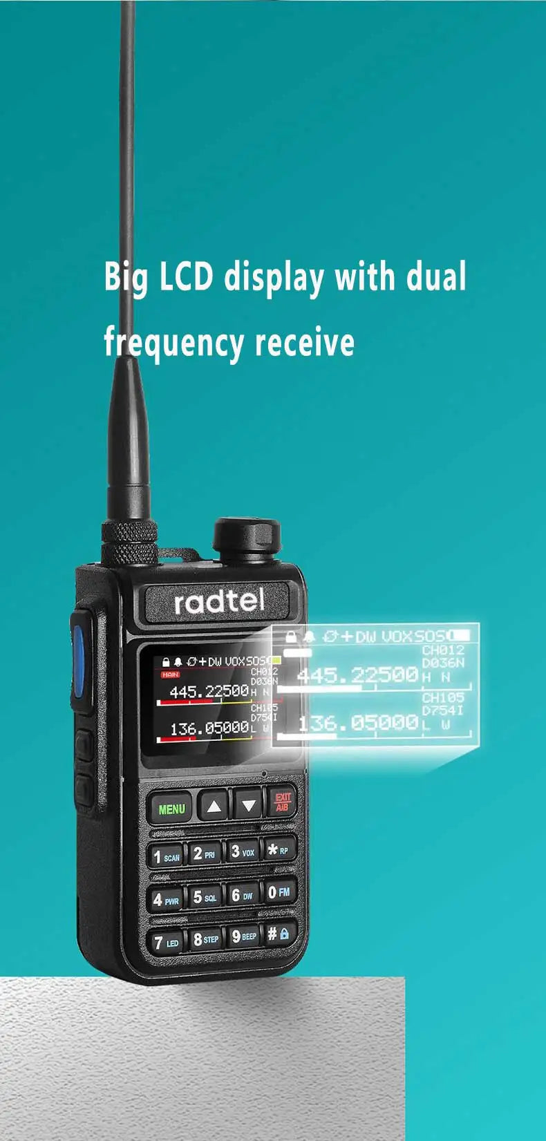 Radtel RT-890 Full Band Ham Radio Amateur 2 Way Radio 999CH Walkie Talkie AM Air Aviation Band Color Scanner Marine NOAA Scan