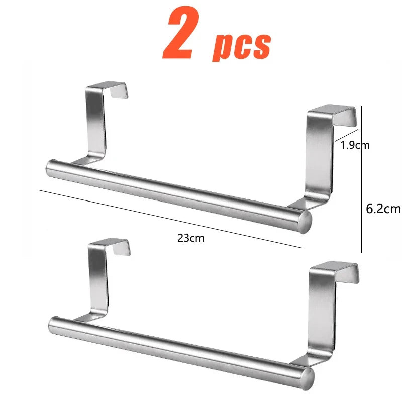Kitchen Cabinet Door Towel Bar Stainless Steel Door Back Towel Hanging Holder Bathroom Punch-free Towels Hooks Home Organizer S-23cm-2pcs