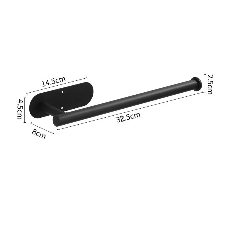 Adhesive Toilet Paper Holder Stainless Steel Wall Mount Kitchen Roll Towel Rack Napkin Dispenser Absorbent Stand Tissue Hanger Lengthen Black