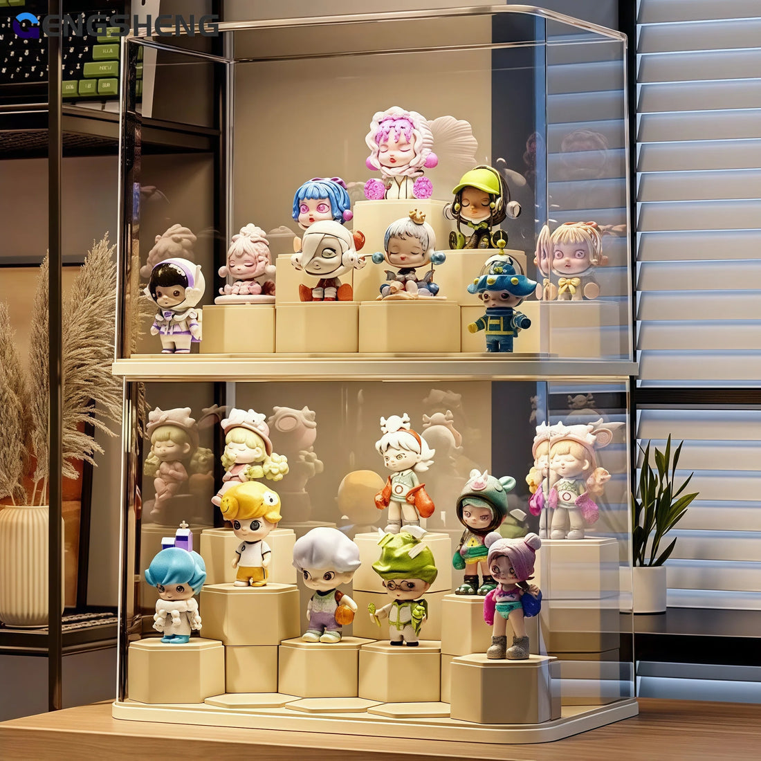 Blind Box Display Case with Modular Blocks or Stepped Stand