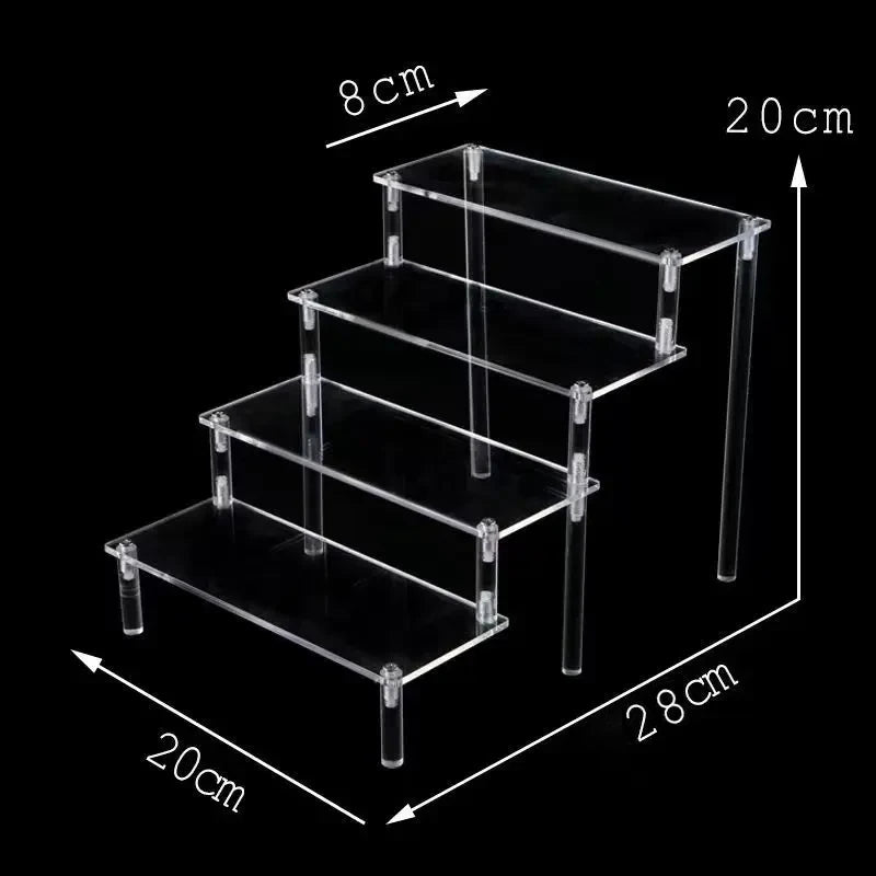 Tiered Display Stand with Clear or Wood Effect Shelves 4-20x8cm