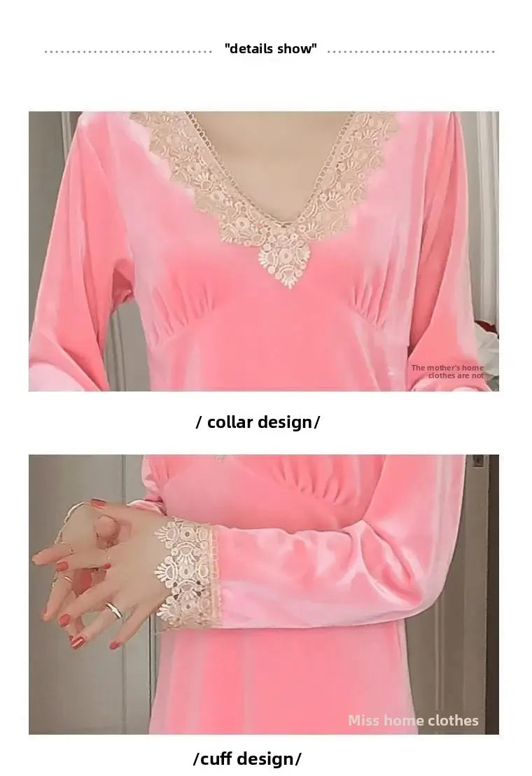 Plus Size 5XL Sleep Dress Women Winter Long Sleeve Sexy Luxury Velvet Spring Autumn Winter Style Korean Version Velvet Nightgown
