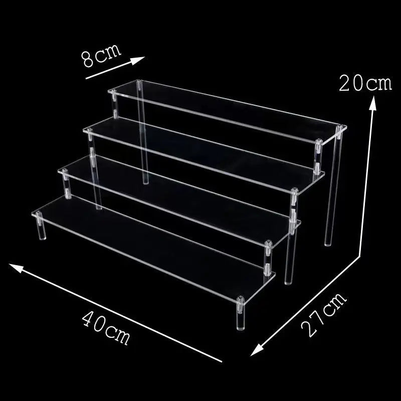 Tiered Display Stand with Clear or Wood Effect Shelves 4-40x8cm
