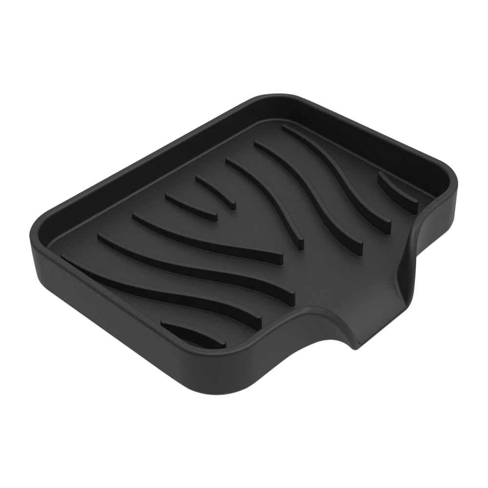 Self Draining Soap Bar Holder Silicone Kitchen Sink Soap Dish Sponge Tray Counter Caddy Organizer for Dish Soap Dispenser black