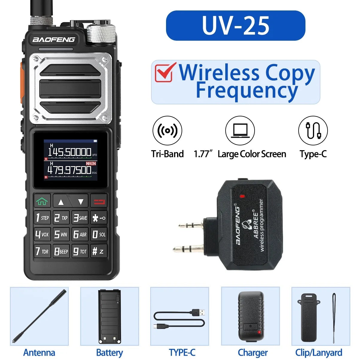 Baofeng UV-25 Air Band Walkie Talkie – Long Range UHF/VHF, Type-C Charging, 999CH, Wireless Frequency Copy, NOAA, Ham Radio - Dicrodelights
