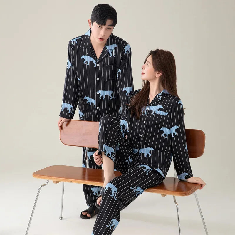 Satin Couples Pajama Set – Silky Button-Down Sleepwear