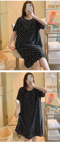 Sexy Nightwear Women Icy Floral Pattern Women Pajamas Dress Butterfly Print Student Sleepwear O- Neck Lace Mid-Length Nightgown