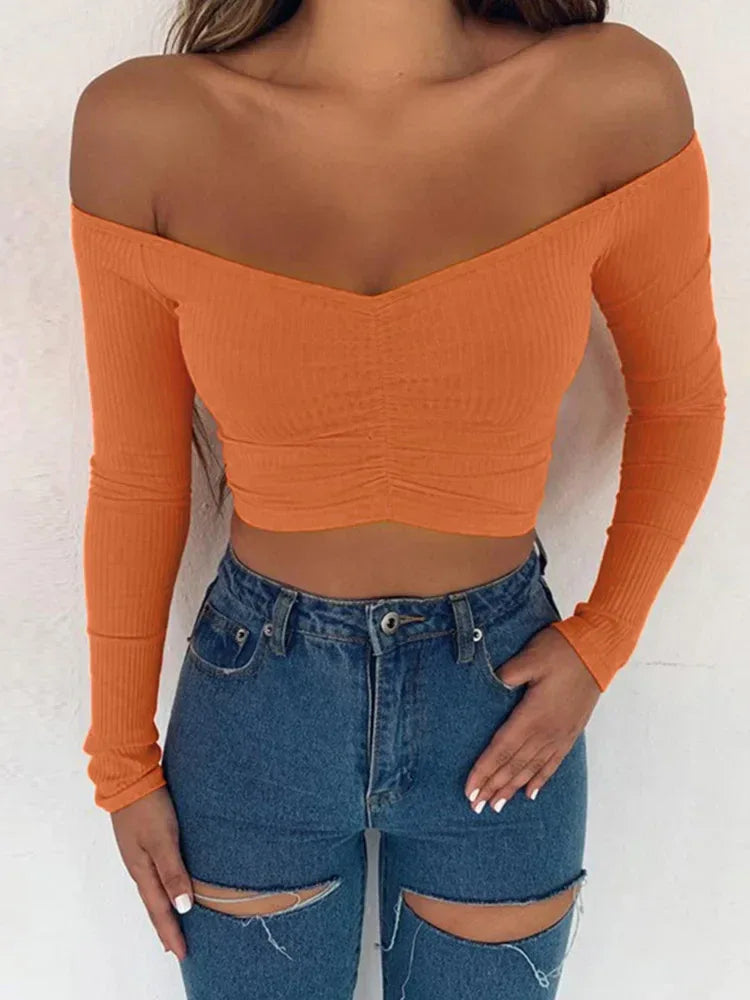 Off Shoulder Long Sleeve Top Women – Sexy Club Tee