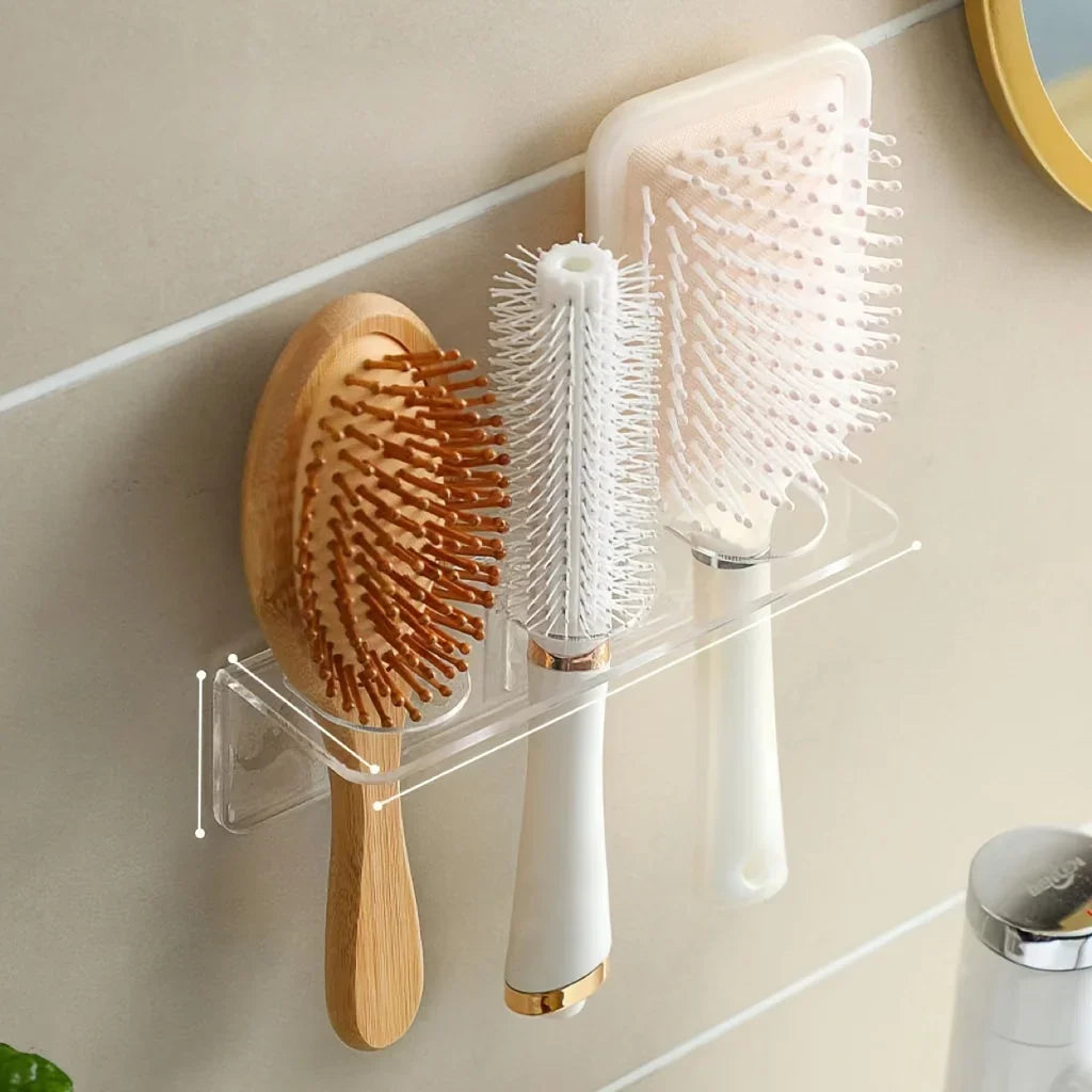 Clear Acrylic Wall-Mounted Bathroom Organizer – No-Drill Storage Rack for Hair Tools & Toiletries, Space-Saving Design Clear S