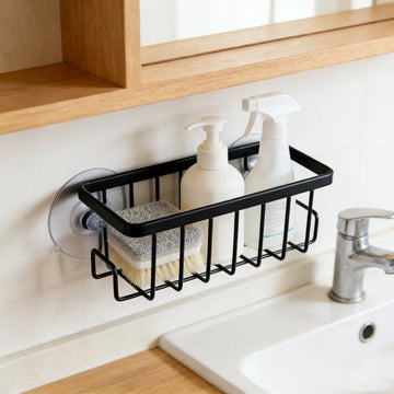 Home With Hook Draining Durable Soap Black Kitchen Sink Scrubber Countertop Sponge Holder Hollowed Suction Cup Caddy Organizer Default Title