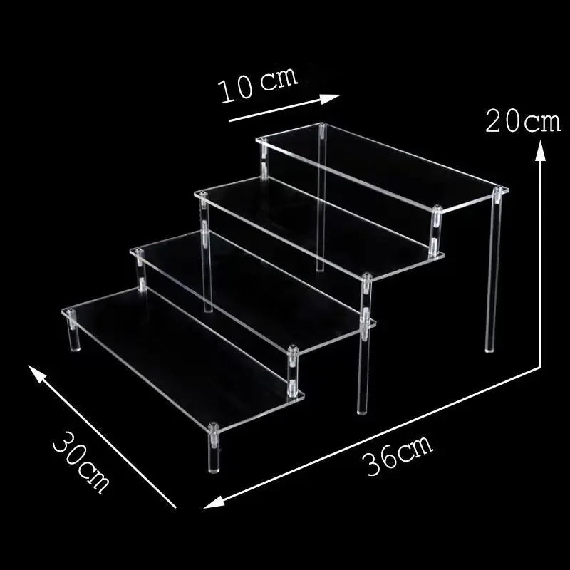 Tiered Display Stand with Clear or Wood Effect Shelves 4-30x10cm