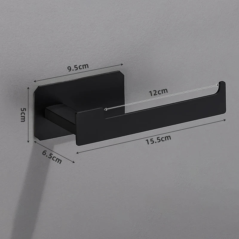No Drilling Matte Black Bright Sliver Stainless Steel Towel Bar Towel Ring Roll Paper Holder Robe Hook Bathroom Accessories Set Black Paper Holder