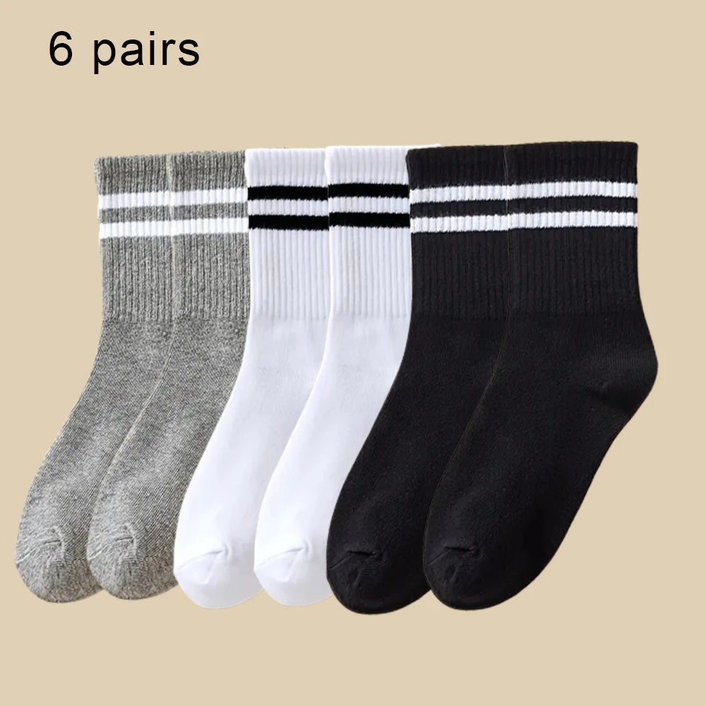 1/6 Pairs Women Mid-Tube Socks Solid Colour Autumn Winter Breathable Comfortable Sport Sweat Absorbent Man And Women's Socks 6 Pairs-mix2 One Size