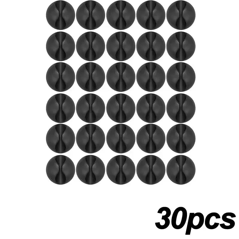 Self Adhesive Round Desk Cable Clips for Charging Leads 30x Black