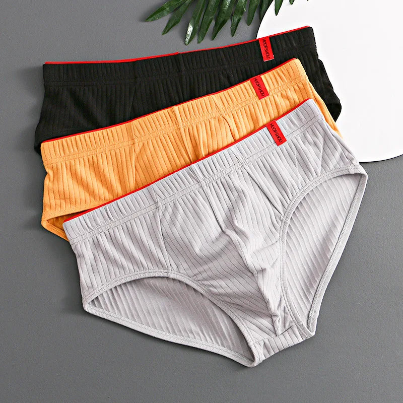 1/3PCS Men Briefs Mid Waist Elastic Soft Breathable Anti-septic U Convex Striped Solid Color Casual Men Underpants underwear men 3PC3220-1