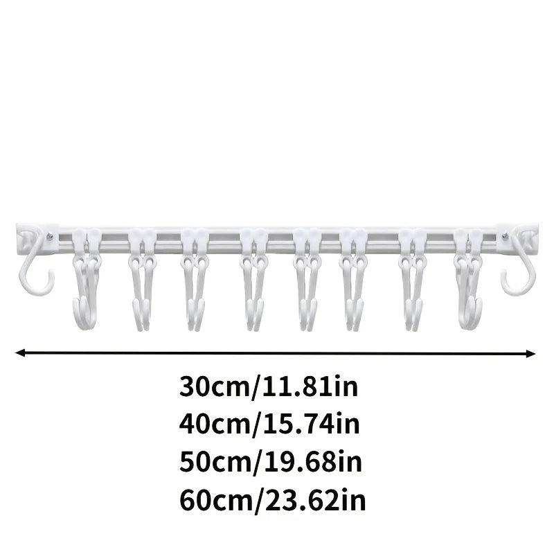 Kitchen Utensil Rail with Sliding Hooks for Cupboard Storage