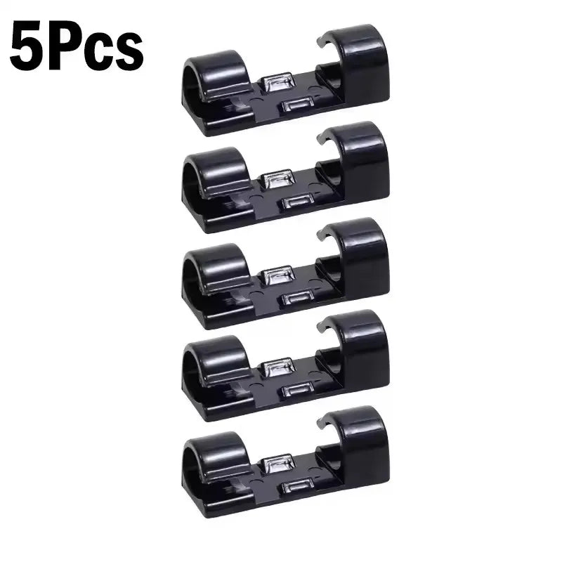 Self Adhesive Open Cable Clips for Desk Wire Routing 5X-Black