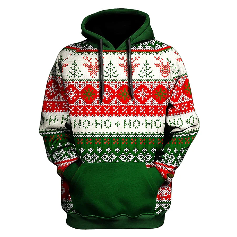Men’s 2025 Christmas Hoodie with 3D Printed Holiday Pattern – Casual Winter Streetwear Hooded Top