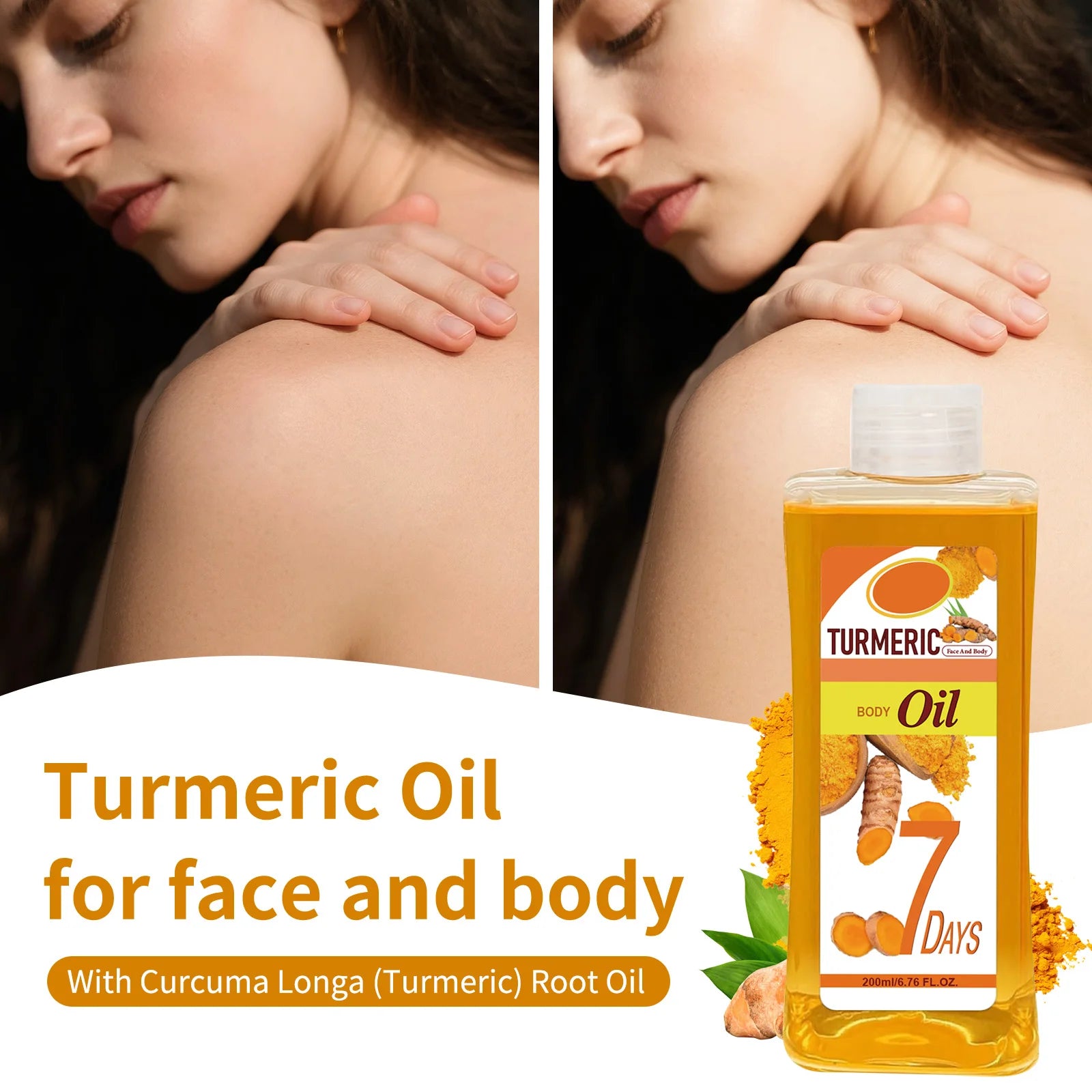 Turmeric Body Oil 200ml – Fast-Absorbing Natural Moisturizing Oil for Face & Body, Deep Hydration for All Skin Types