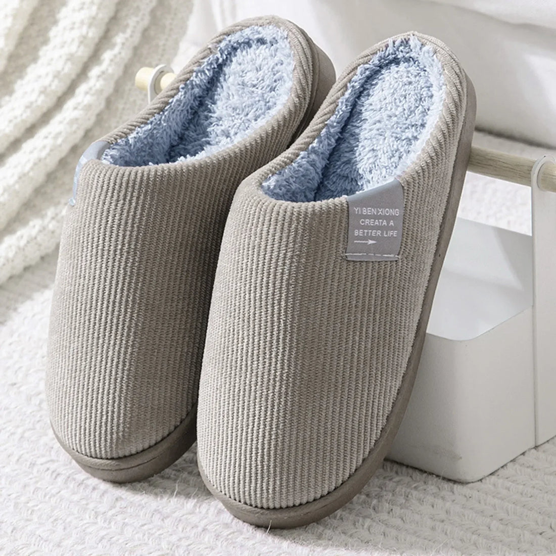 NEW Women's Men's Casual Thick Soft Bottom Home Slippers Household Plush Slippers Anti-slip Thermal Slippers Indoor Winter Flats Grey
