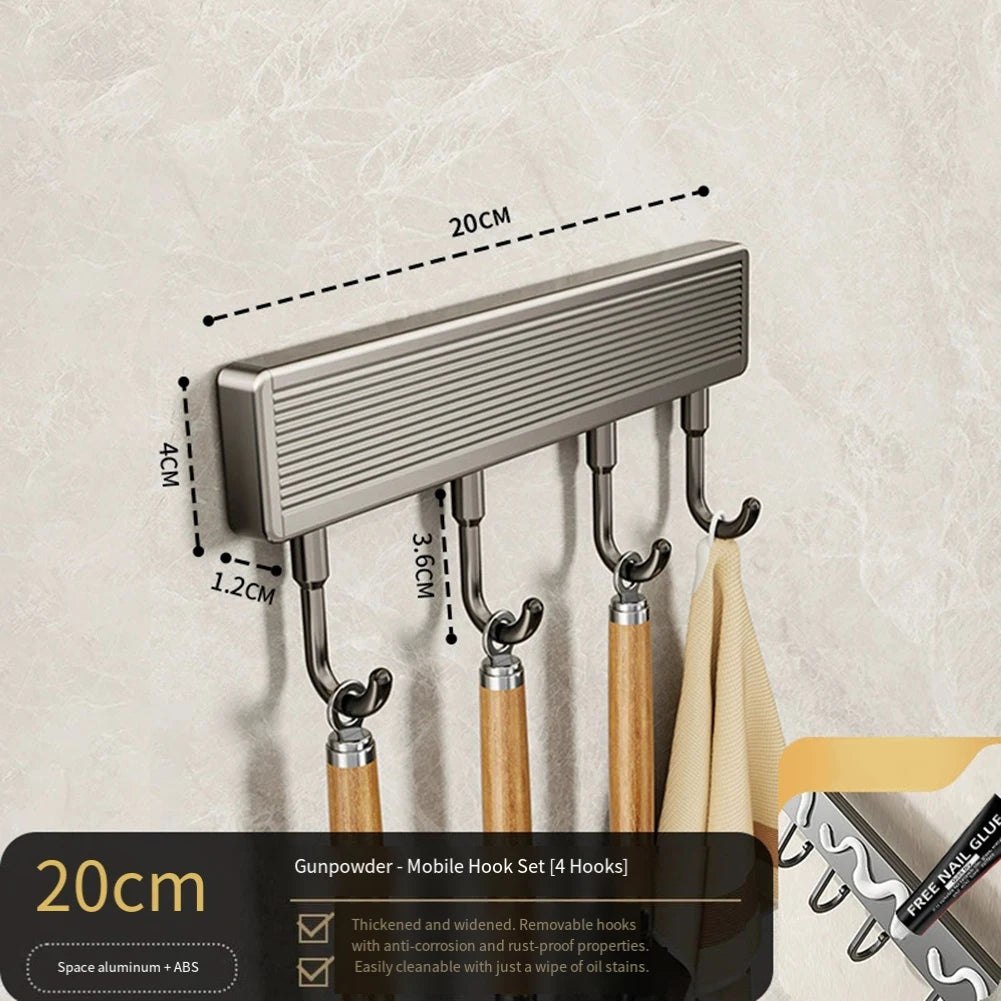 Kitchen Utensil Hook Rail with Movable Hooks for Wall Storage A
