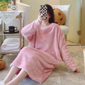 Warm Fleece Nightgown Women's Loose Comfortable Home Clothes plus Size Solid Color Simple Design Sleepwear Casual Outerwear Pink