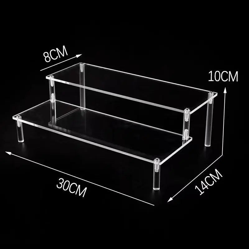 Tiered Display Stand with Clear or Wood Effect Shelves 2-30x8cm