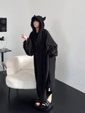 Ins Winter Thiened Coral Fce Pajamas Women's Spwear Hooded Fluffy Warm Nightgown Robe Long Sve Mid-Length Home Clo...