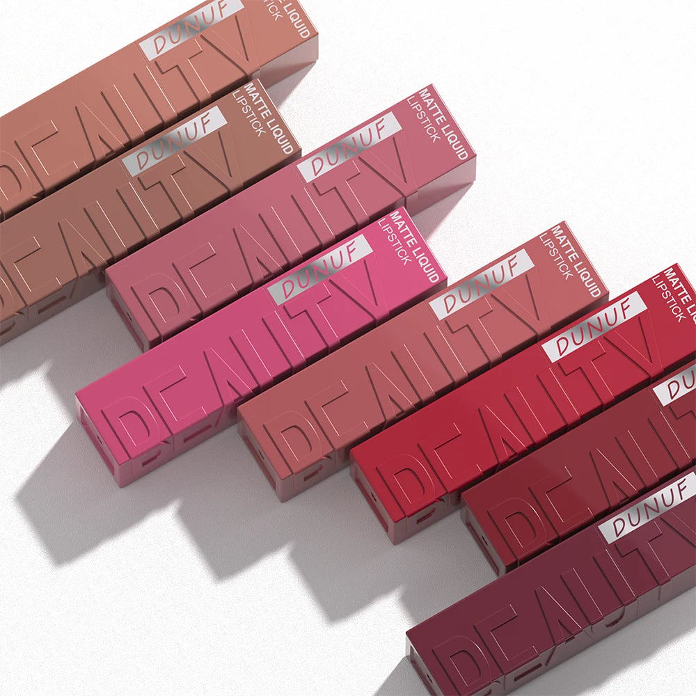 8-Color Matte Velvet Lip Gloss – Waterproof Plumping Lipstick, Smooth Easy-Apply Square Tube