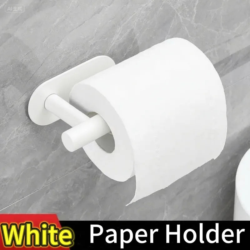 Self Adhesive Toilet Roll Holder in Black or White style-01-white