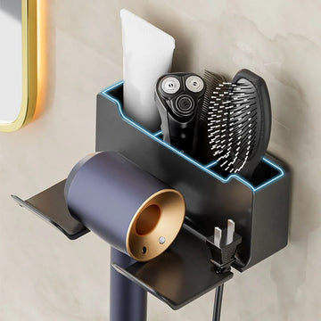 Wall Mounted Non Perforated Hair Dryer Storage Rack Bathroom Hair Dryer Storage and Placement Rack Multi Functional Storage Rack