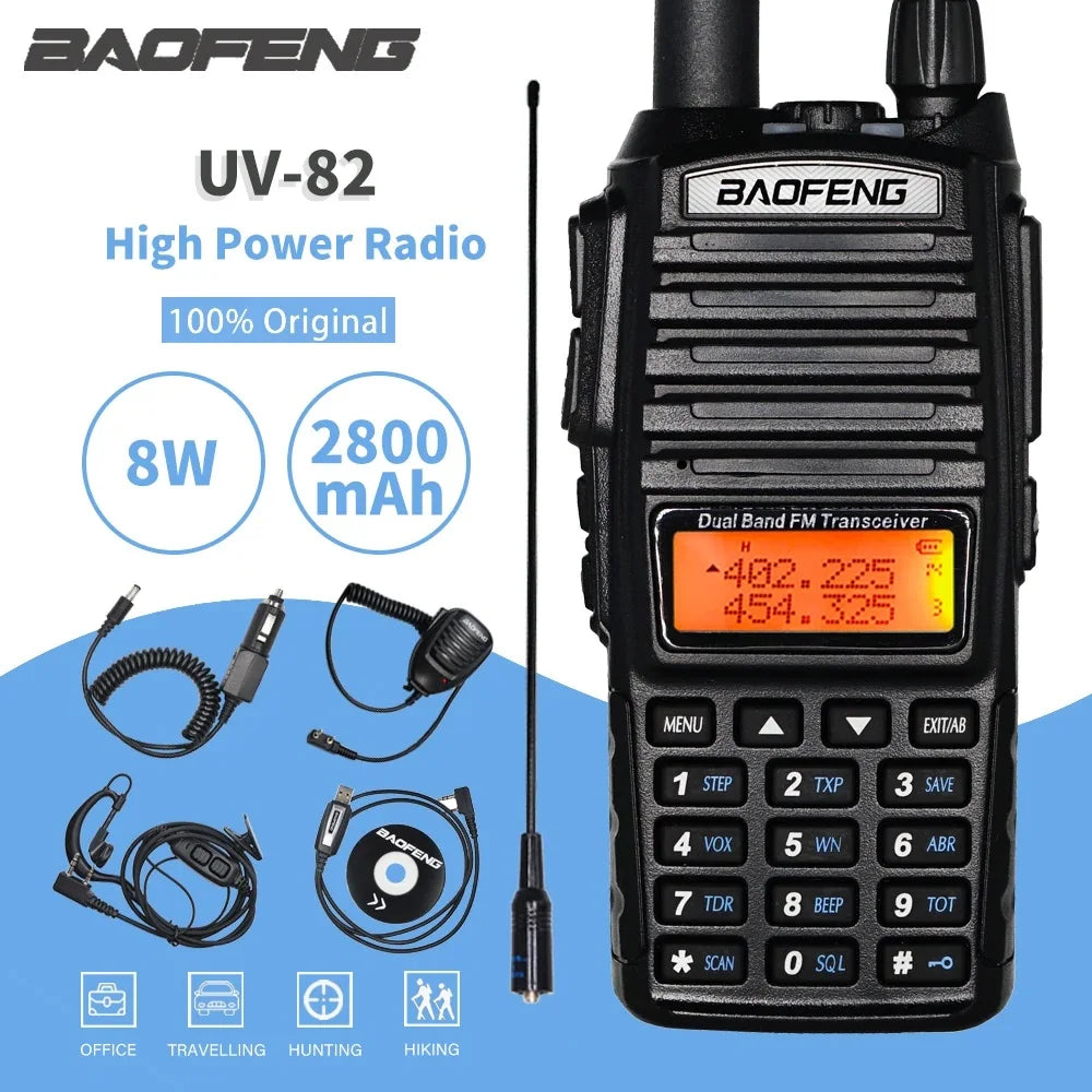 Baofeng UV-82 Walkie Talkie Dual Band 5W/8W FM Radio 10km Range, Outdoor Use - Dicrodelights
