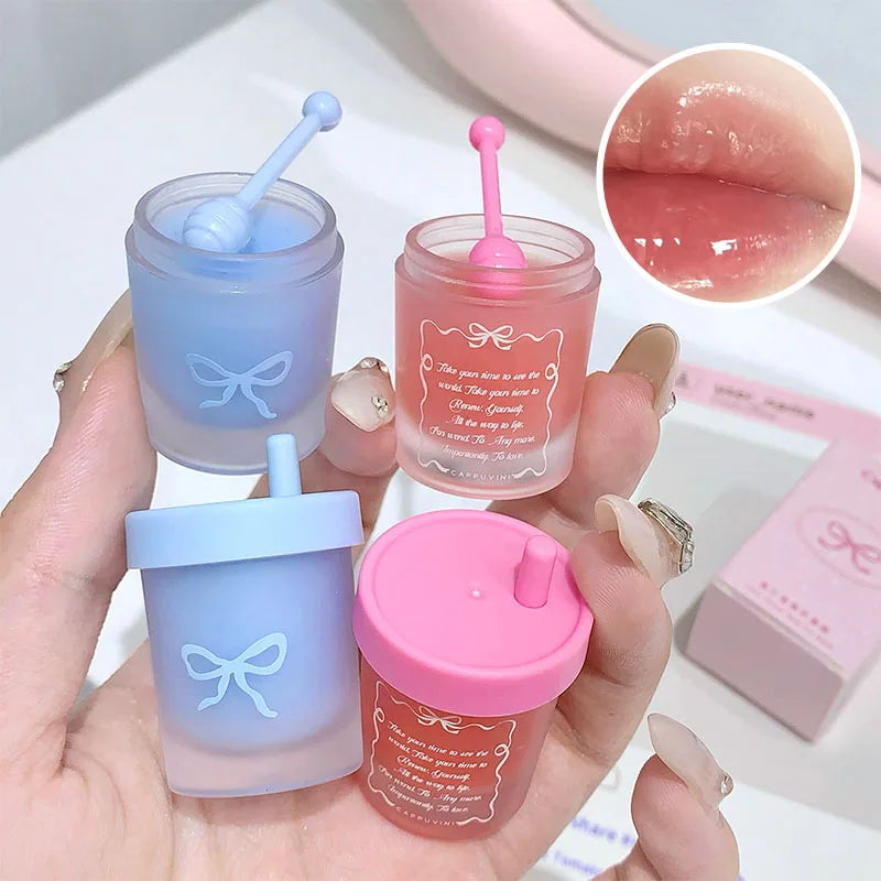 Cappuvini Juice Straw Cup Lip Mask Fruit-Flavored Lip Care Moisturizing for Day and Night in Autumn and Winter Prevents Chapped Lips Long-Lasting Moisturizing Improves Lip Lines Deeply Moisturizing Care High-Quality Lip Balm