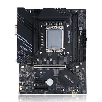 Kllisre B760 LGA 1700 motherboard for Intel 12th and 13th Gen CPUs with dual DDR4 slots, PCIe 4.0, M.2 NVMe, USB 3.2, and Gigabit LAN.