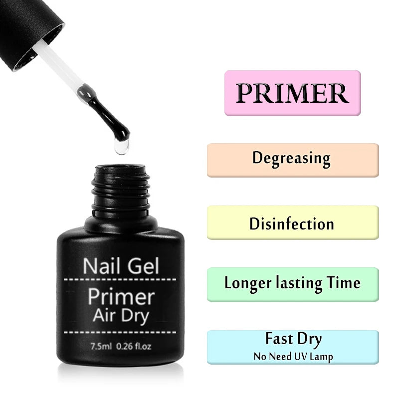 Acrylic No-acid Primer Nail Art Set With Base Coat And Top Coat Soak Off Gel Nail Polish For Nail Art Design Tool Kit Primer Set