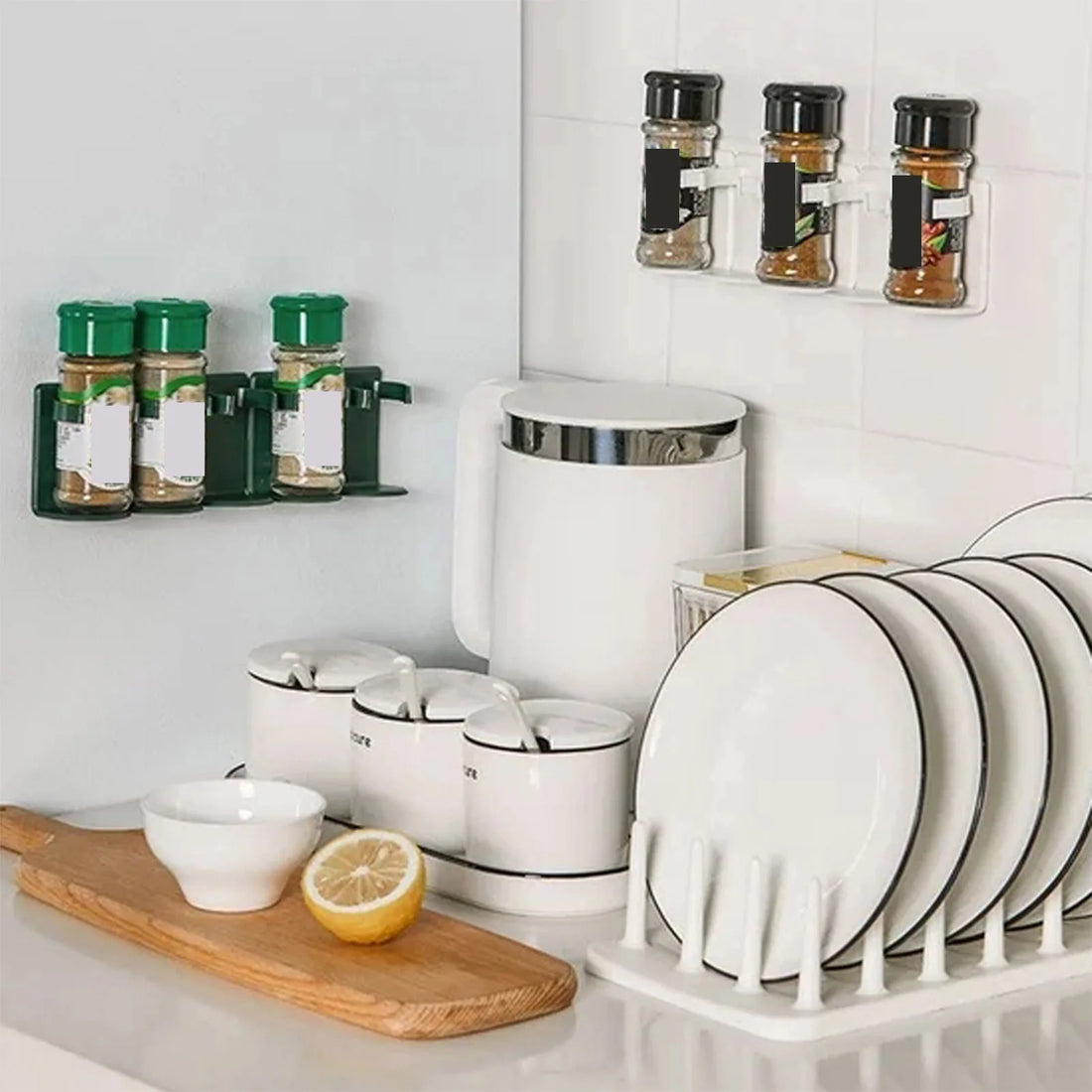 PET PE No Drill Wall Mounted Spice Jar Rack for Kitchens