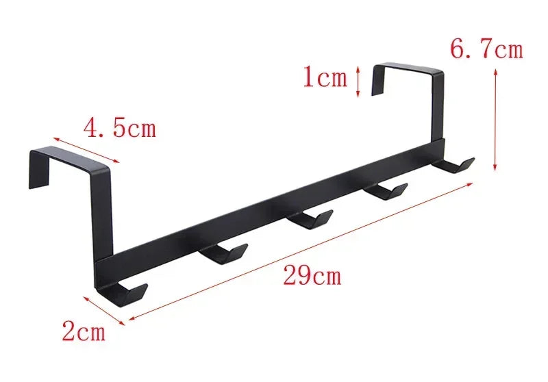 No Punching 5 Hooks Door Rear Hook Wrought Iron Clothes Bag Hanger Hat Sundries Storage Rack Hanger Home Bathroom Organizer Black