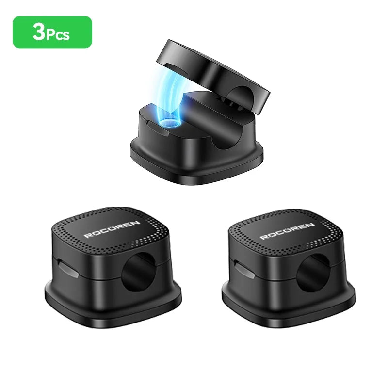 Self Adhesive Magnetic Desk Cable Clips for Charging Leads Black 3PCS