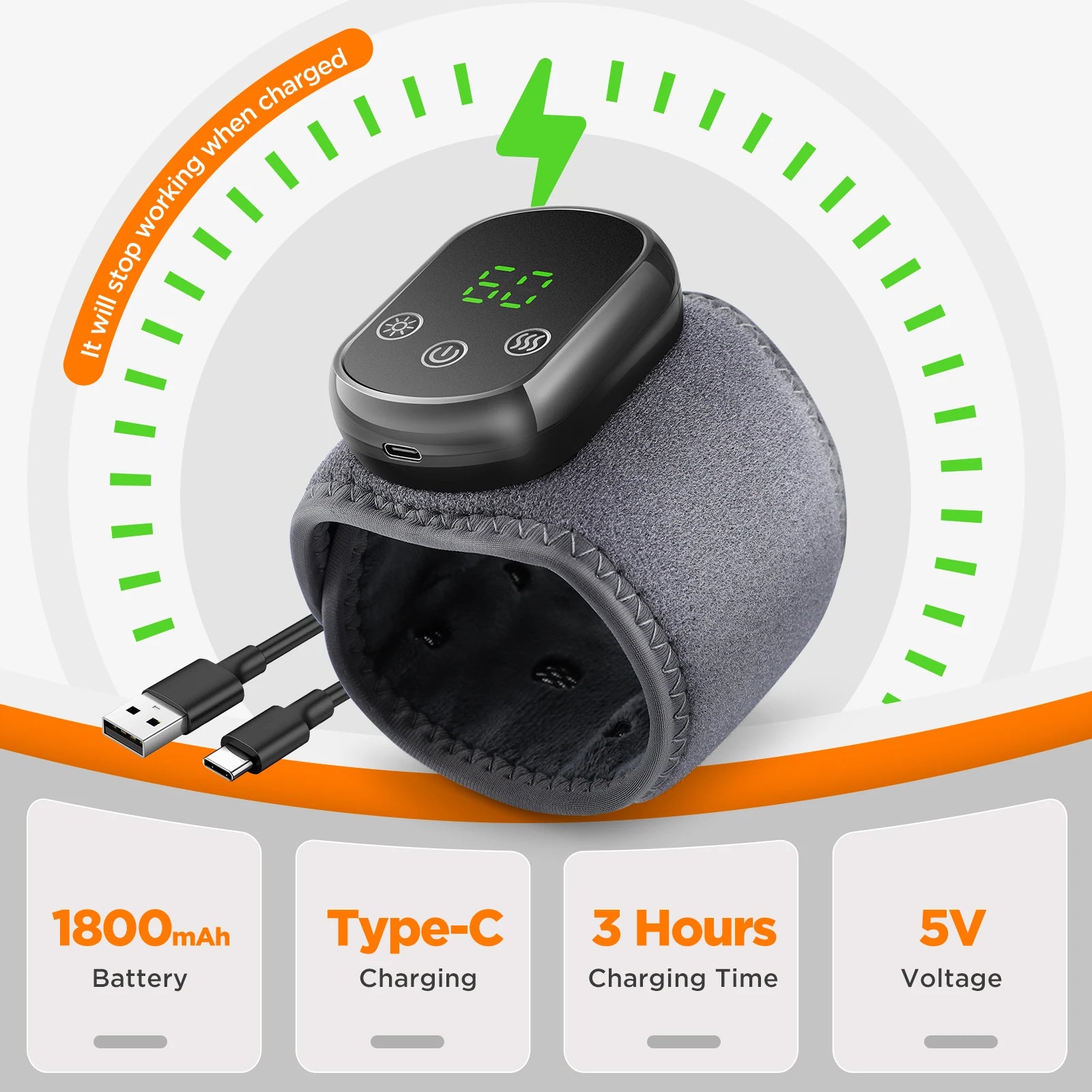 Electric Heated Wrist Massager Brace with Vibration – Rechargeable Wrist Support for Carpal Tunnel, Tendonitis & Pain Relief