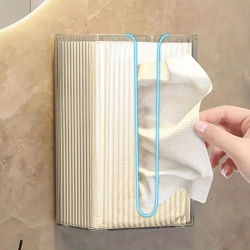 Acrylic Tissue Box Holder, Wall Mounted, Transparent, Multi-Functional Paper Towel Dispenser for Living Room And Bathroom