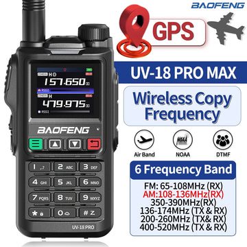 Baofeng UV18 PRO MAX GPS Walkie Talkie, 10W, Long Range, Type-C, Six-Band, Wireless Frequency, Ham Radio for Hunting