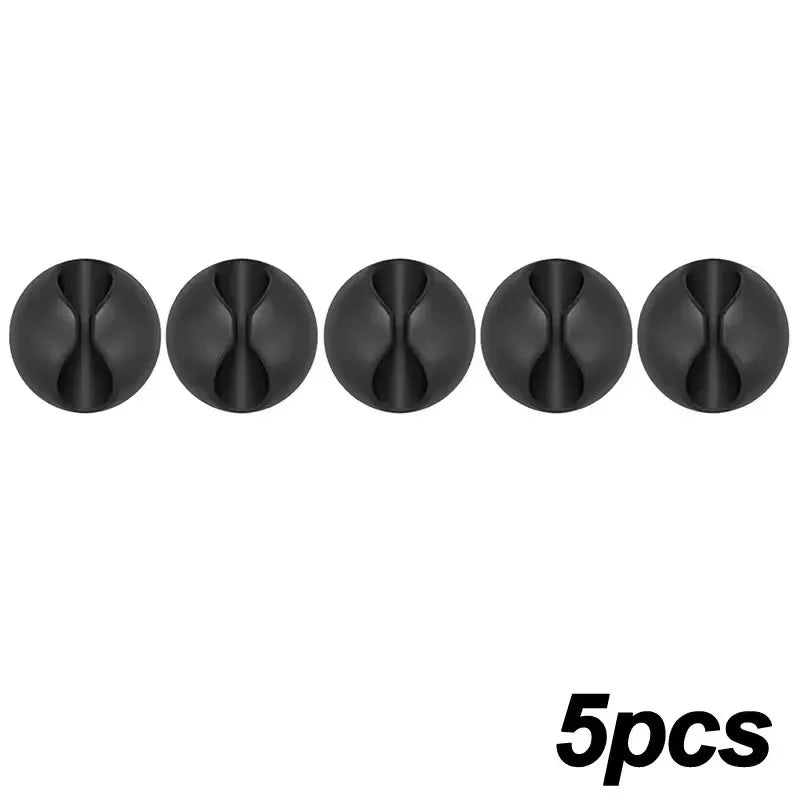 Self Adhesive Round Desk Cable Clips for Charging Leads 5x Black