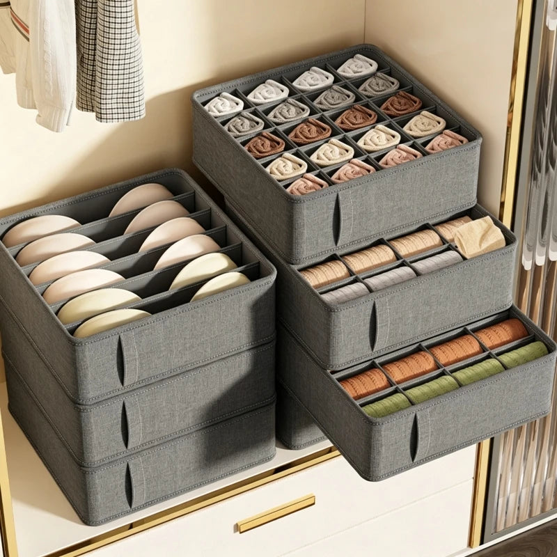 Grey Fabric Drawer Organiser for Underwear Bras and Socks