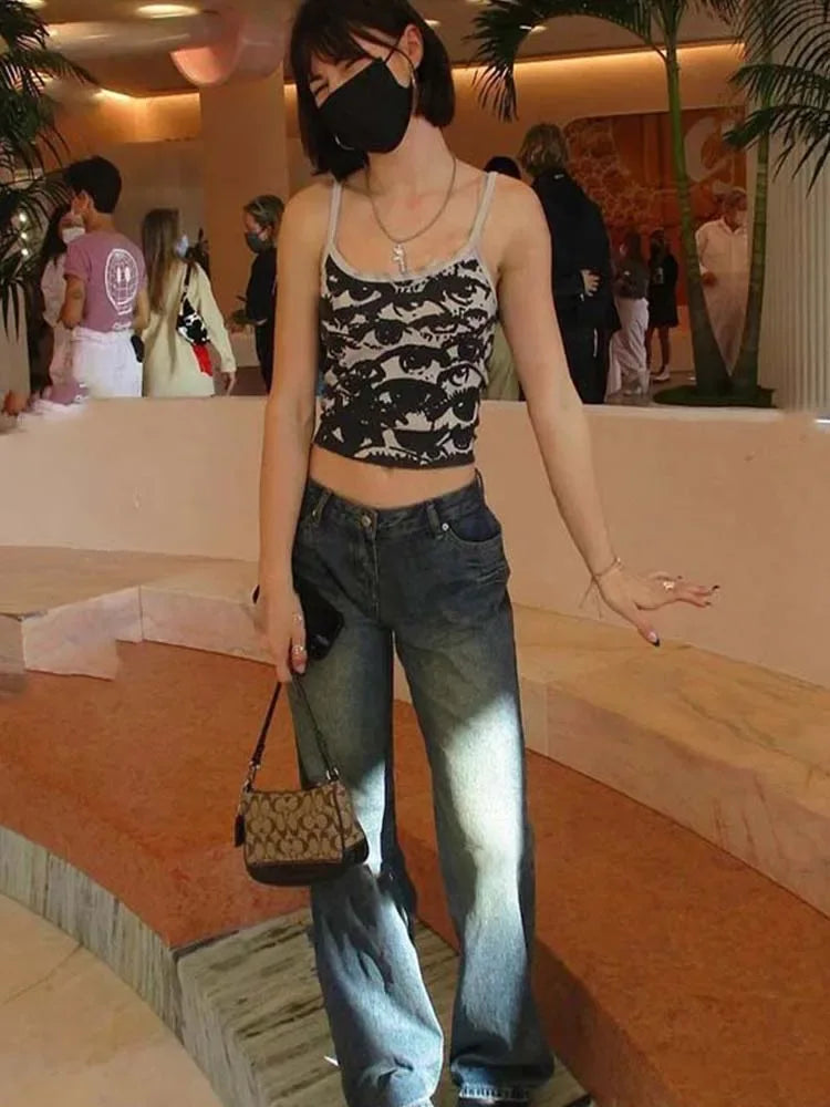 Y2K Crop Top Women – Gothic Print Harajuku Vest Tee