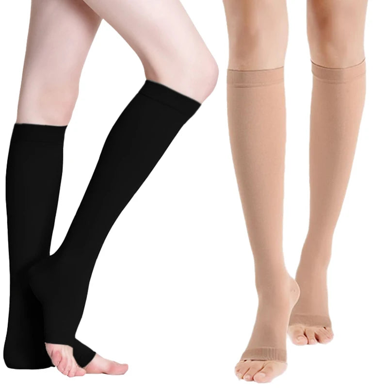 1 Pair Unisex Calf Compression Stockings Prevent Varicose Veins Shape Gradually with Pressure Elastic Open Toe Knee High socks