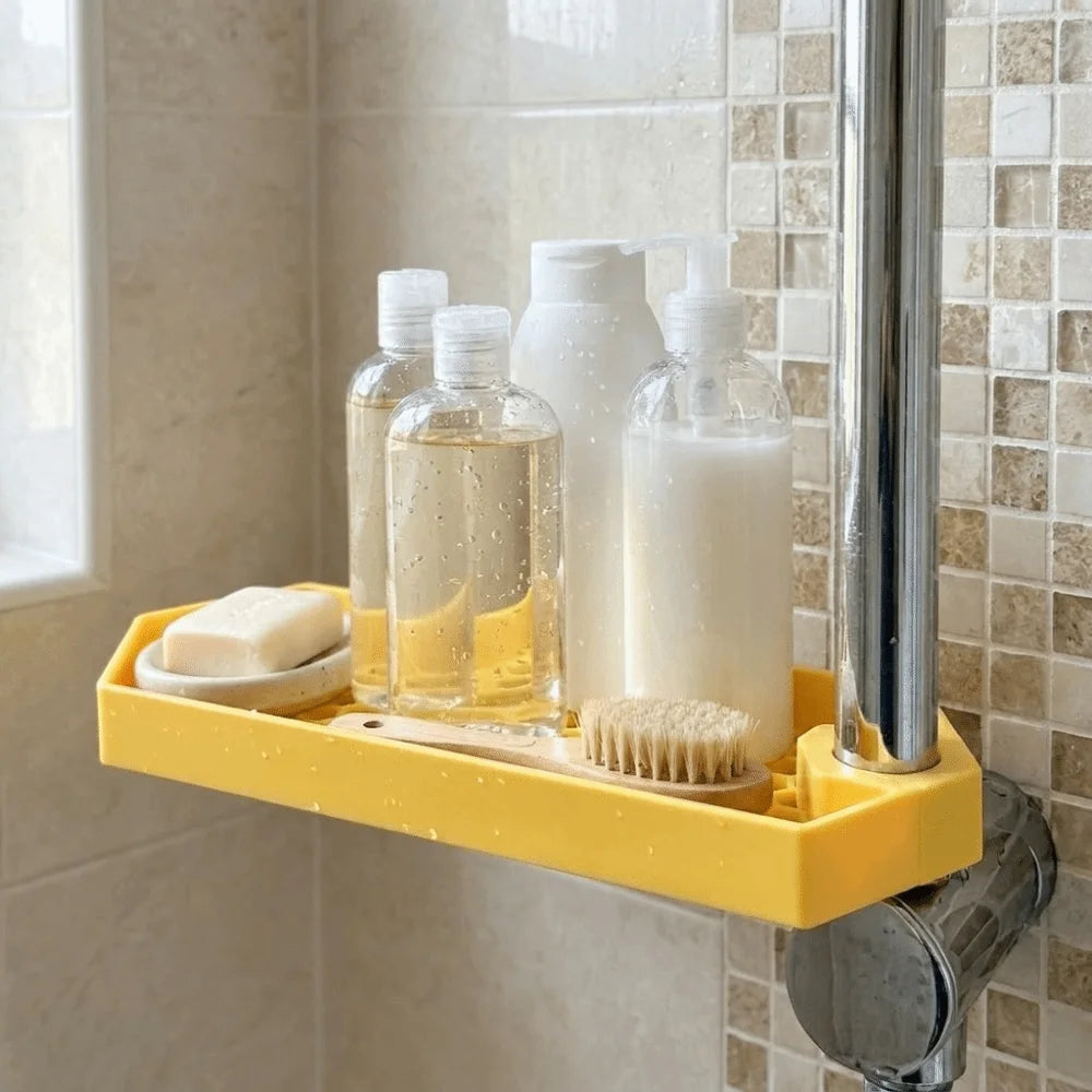 ABS Shower Pole Storage Tray with Honeycomb Drainage Base