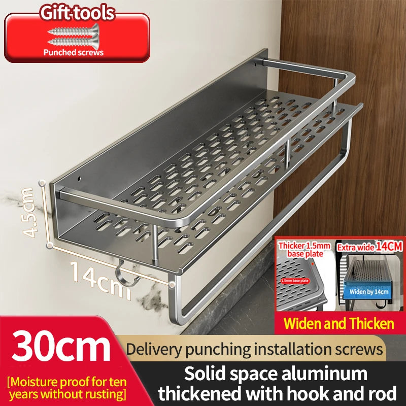 Aluminum Kitchen Rack Kitchen Shelf Toilet Storage No Drill Hanging Rack Bathroom Organizer Hang on the Wall Kitchen big gray pole 30cm